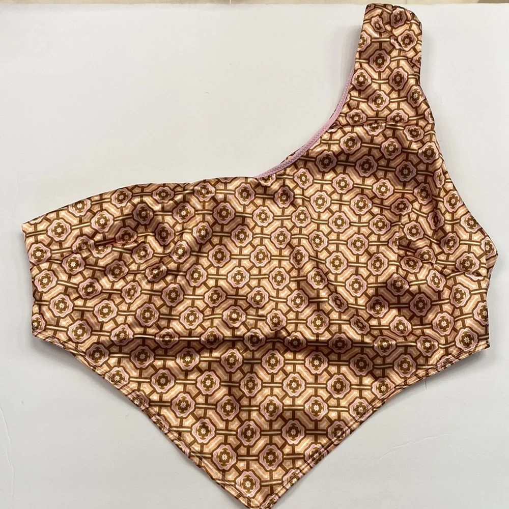 (B29) NEW ASOS DESIGN one shoulder bikini top ONLY in pretty tile print, Size 14